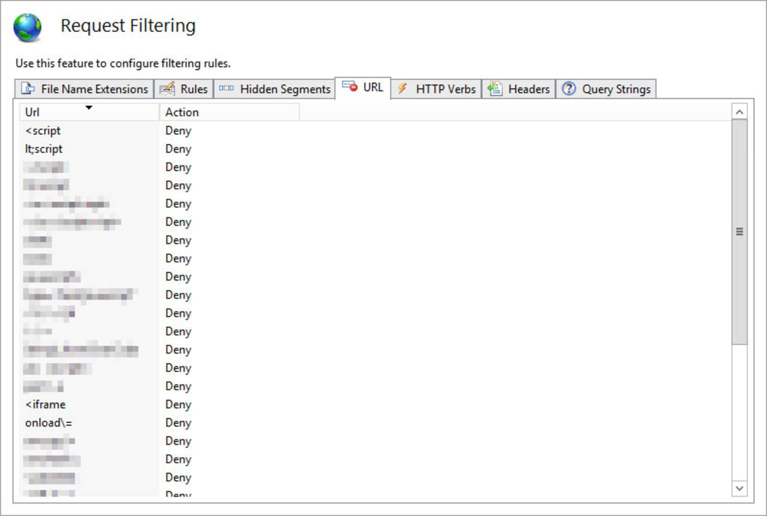Filtrage des requêtes dans Microsoft IIS